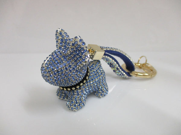 Blue Crystal Bulldog  Keyring