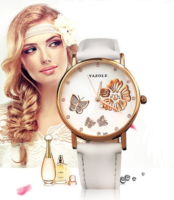 Butterfly & Flower Crystal White Watch