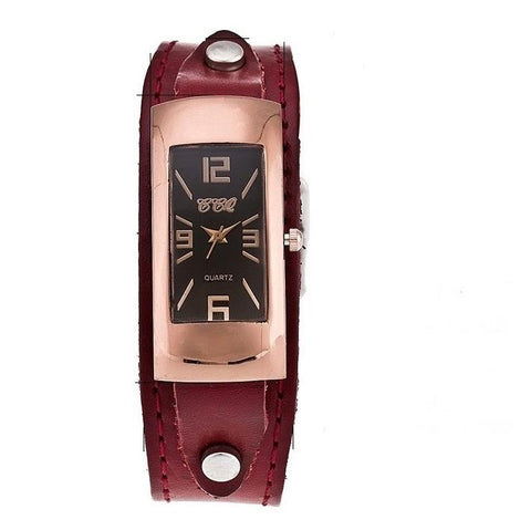 Genuine Leather Burgundy Watch