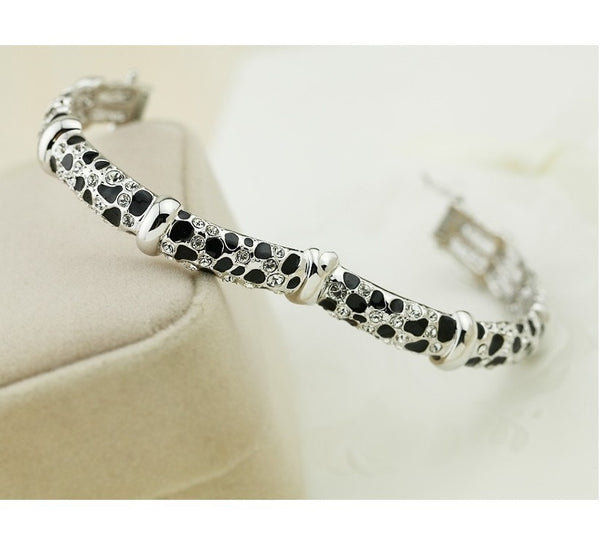 Leopard Crystal  Bangle Silver