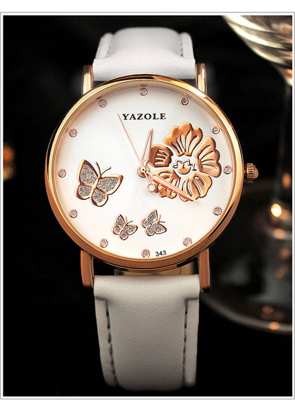 Butterfly & Flower Crystal White Watch